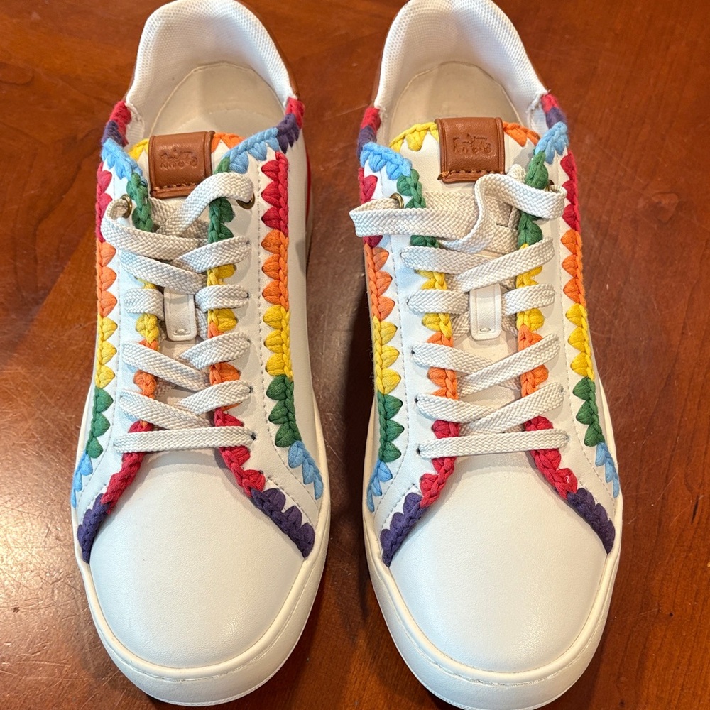 Coach Lowline Low Top Sneaker White Rainbow Crochet Pride Shoes Mens 9.5